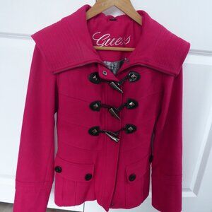 GUESS XS Fuchsia Hot Pink Wool Blend Peacoat